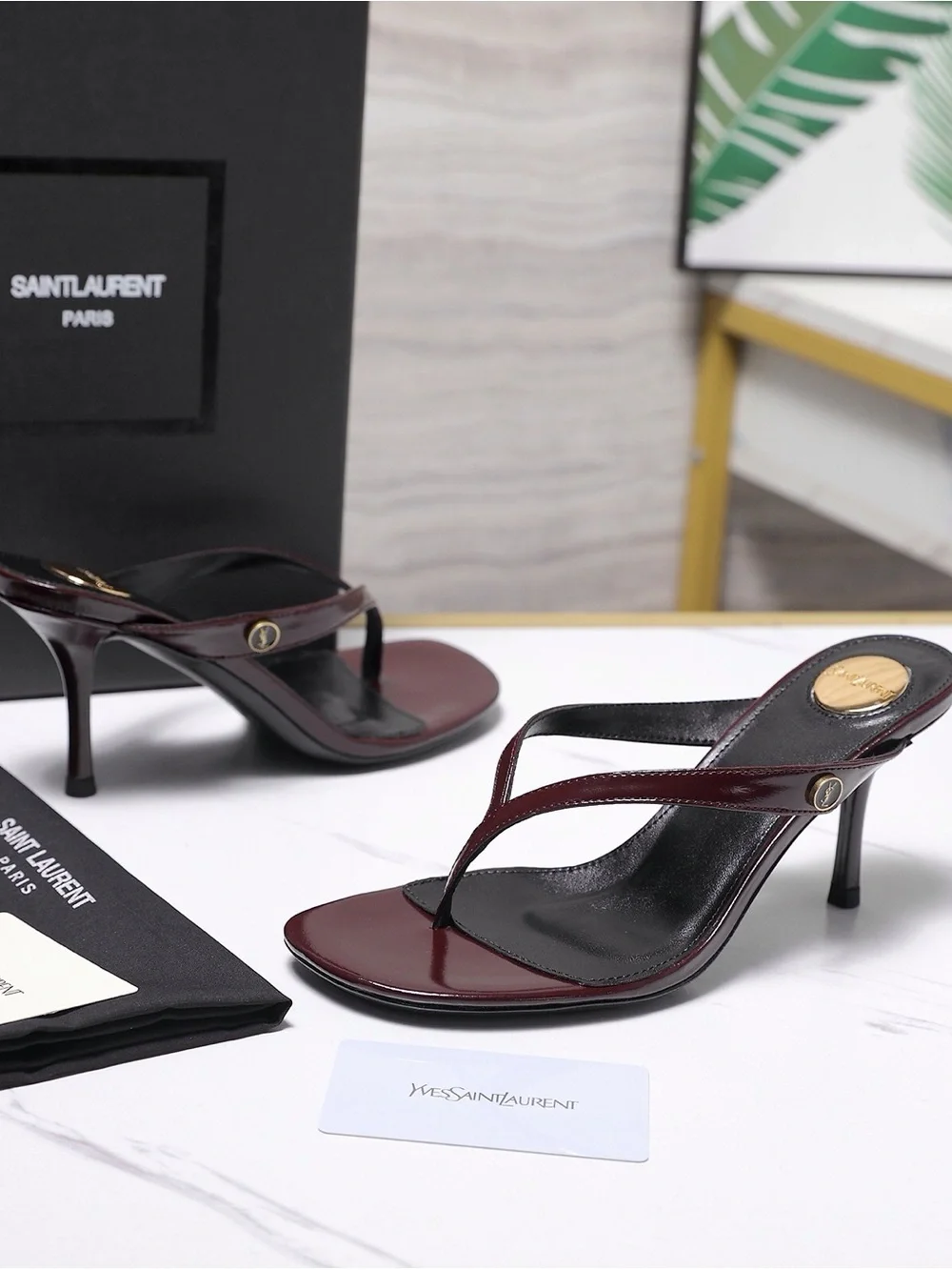 Saint Laurent Burgundy Patent Leather Slingback Heels